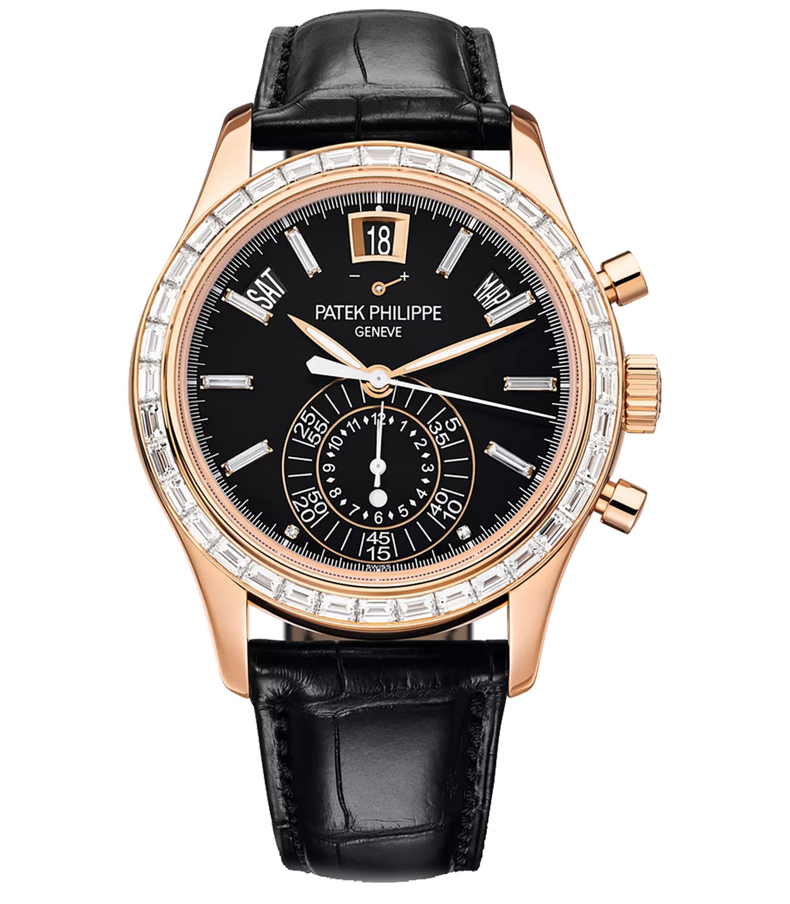 5961r-1.jpg 41mm Annual Calendar Chrono 18k Rose Gold Baguette Diamonds - Image 1