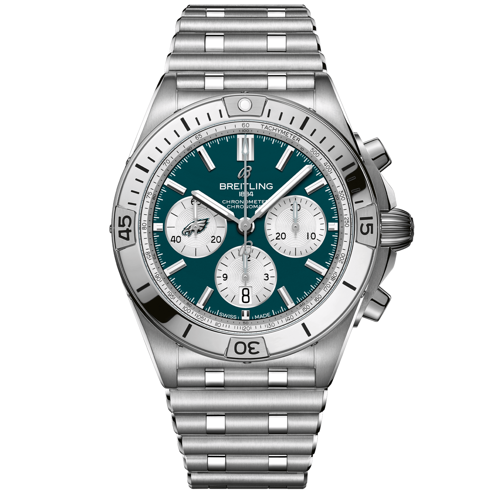 Chronomat_B0142_AB01342B1L4A1_STEEL_PHILADELPHIA_EAGLES_DIGITAL-scaled-1.png Chronomat B01 42 NFL Philadelphia Eagles Edition AB01342B1L4A1 - Image 1