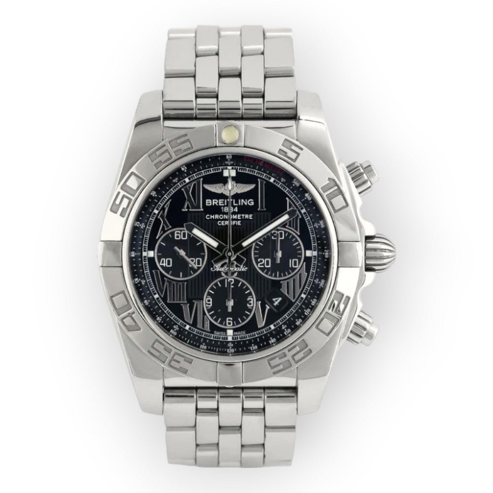 Pre-Owned-Breitling-Chronomat-01-AB0110-Black-Dial-Chronograph-Steel-Mens-Watch-JD-Watches-NY.jpg Breitling Chronomat 01 AB0110 Black Dial Chronograph Steel Mens Watch - Image 1