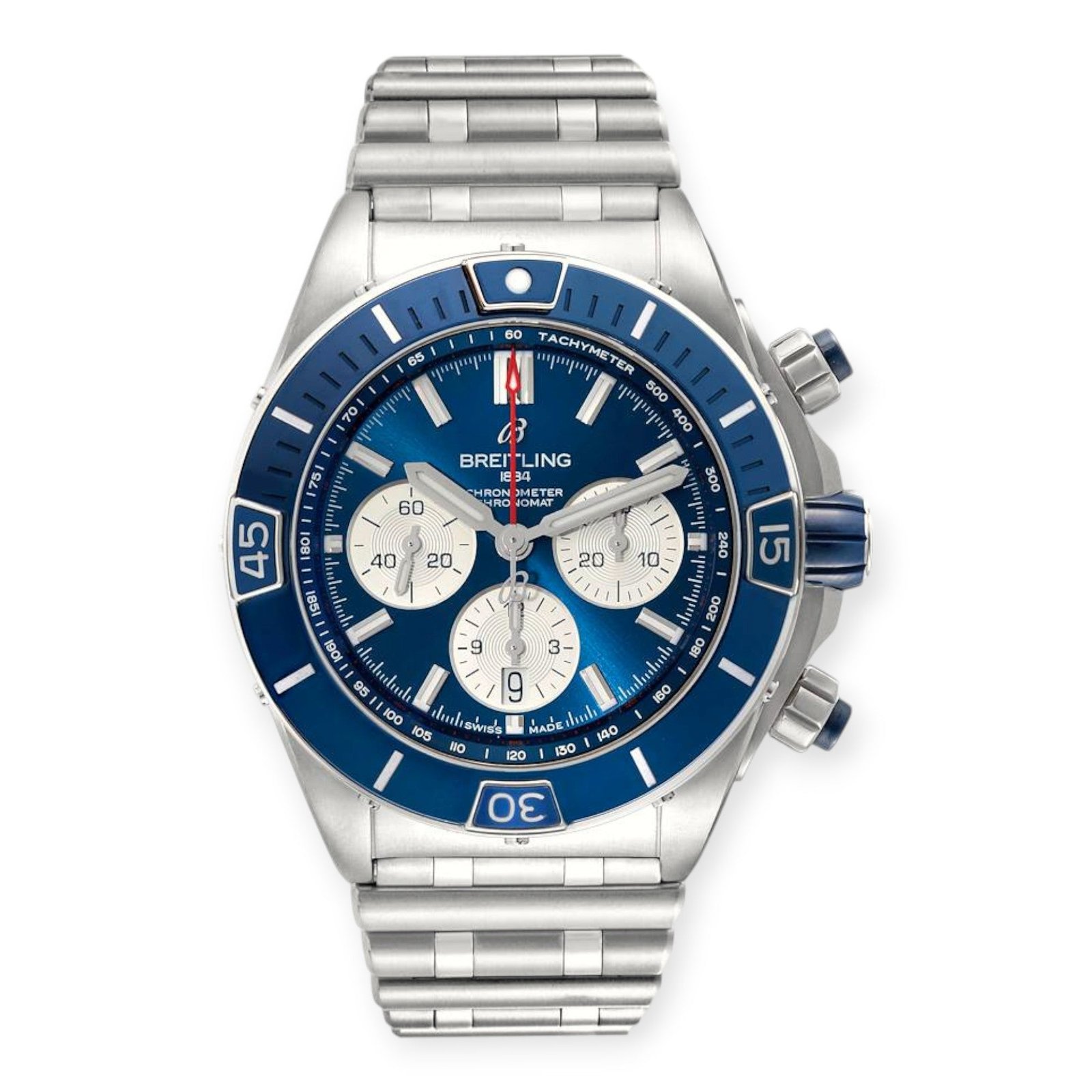 Pre-Owned-Breitling-Super-Chronomat-B01-AB0136-Blue-Dial-Steel-Mens-Watch-JD-Watches-NY.jpg Breitling Super Chronomat B01 AB0136 Blue Dial Steel Mens Watch - Image 1
