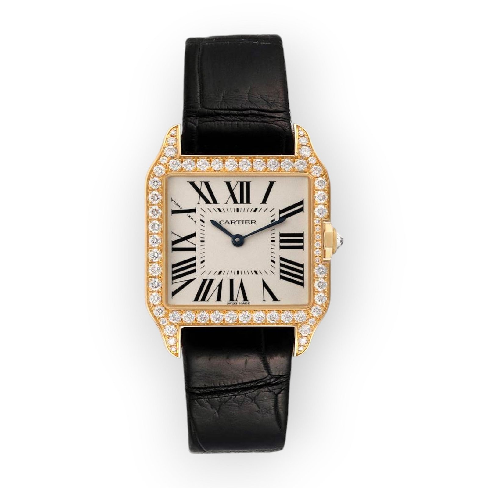 Pre-Owned-Cartier-Santos-Dumont-Yellow-Gold-WH100351-Silver-Dial-Wpmens-Watch-JD-Watches-NY.jpg Cartier Santos Dumont Yellow Gold WH100351 Silver Dial Women's Watch - Image 1