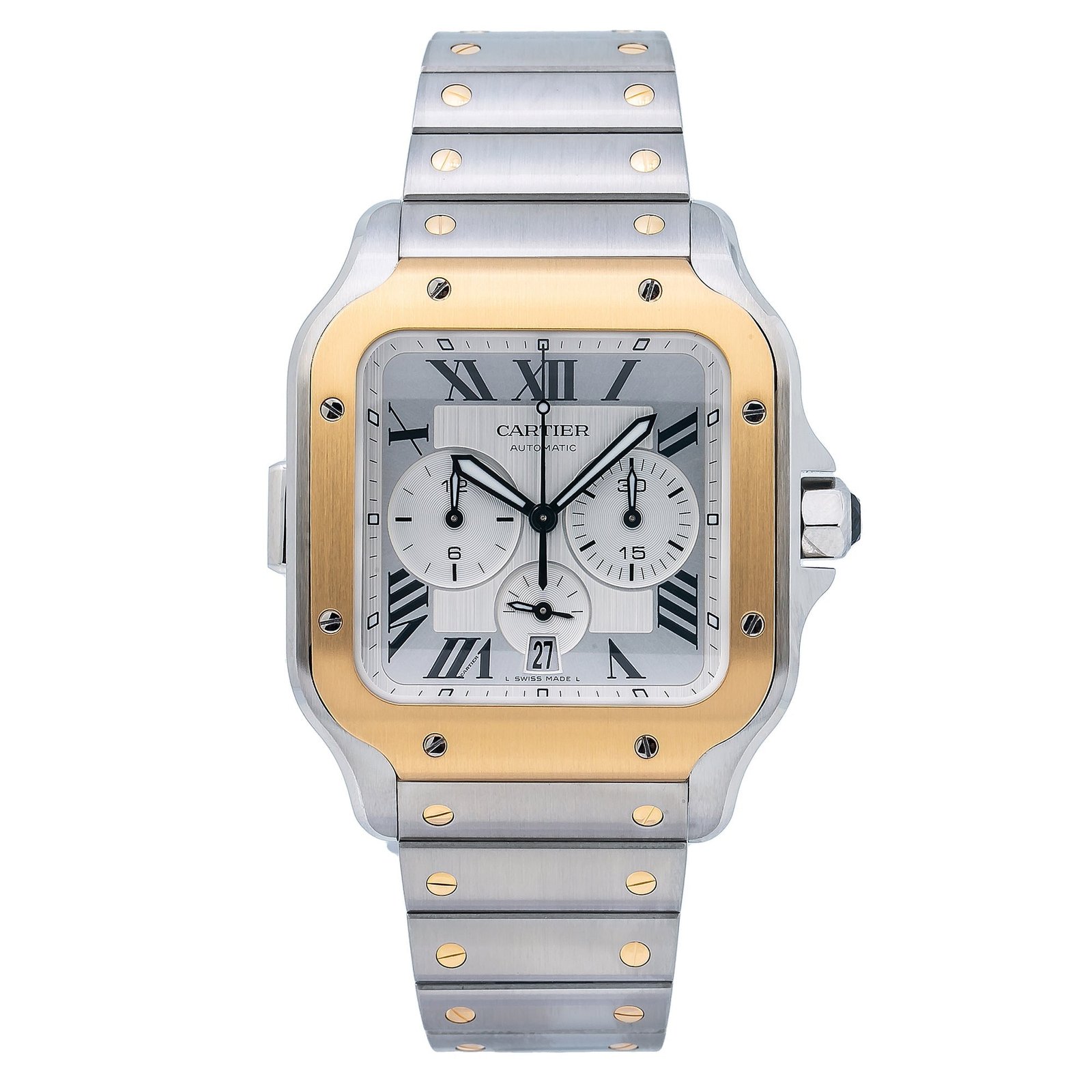 Pre-Owned-Cartier-Santos-W2SA0008-43mm-White-Dial-With-Two-Tone-Bracelet-JD-Watches-NY.jpg Cartier Santos W2SA0008 43mm White Dial With Two Tone Bracelet - Image 1
