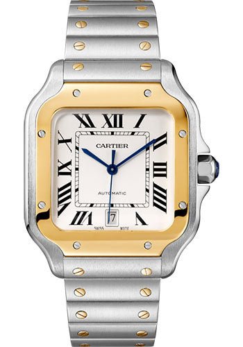 Pre-Owned-Cartier-Santos-de-Cartier-W2SA0009-39_8mm-Silvered-Opaline-Dial-With-Yellow-Gold-Bezel-JD-Watches-NY.jpg Cartier Santos de Cartier W2SA0009 39.8mm Silvered Opaline Dial With Yellow Gold Bezel - Image 1