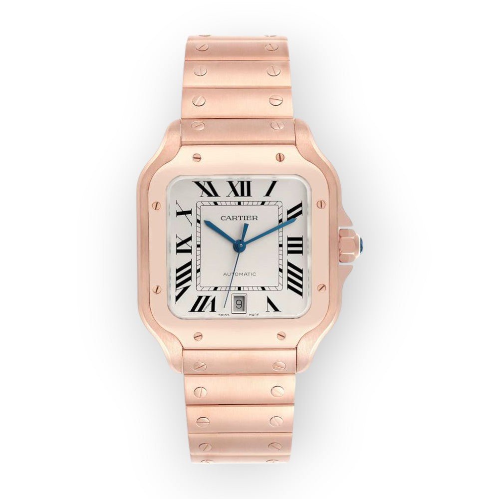 Pre-Owned-Cartier-Santos-de-Cartier-WGSA0018-39_8mm-Silvered-Opaline-Dial-With-Rose-Gold-Bracelet-JD-Watches-NY.jpg Cartier Santos de Cartier WGSA0018 39.8mm Silvered Opaline Dial With Rose Gold Bracelet - Image 1