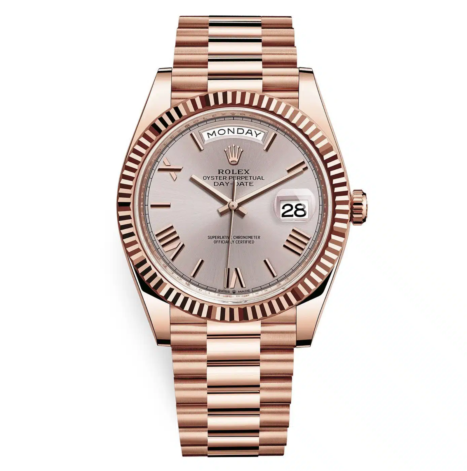 Pre-Owned-Rolex-228235-Day-Date-Sundust-Roman-40mm-Everose-Gold-JD-Watches-NY.png Rolex 228235 Day-Date Sundust Roman 40mm Everose Gold - Image 1
