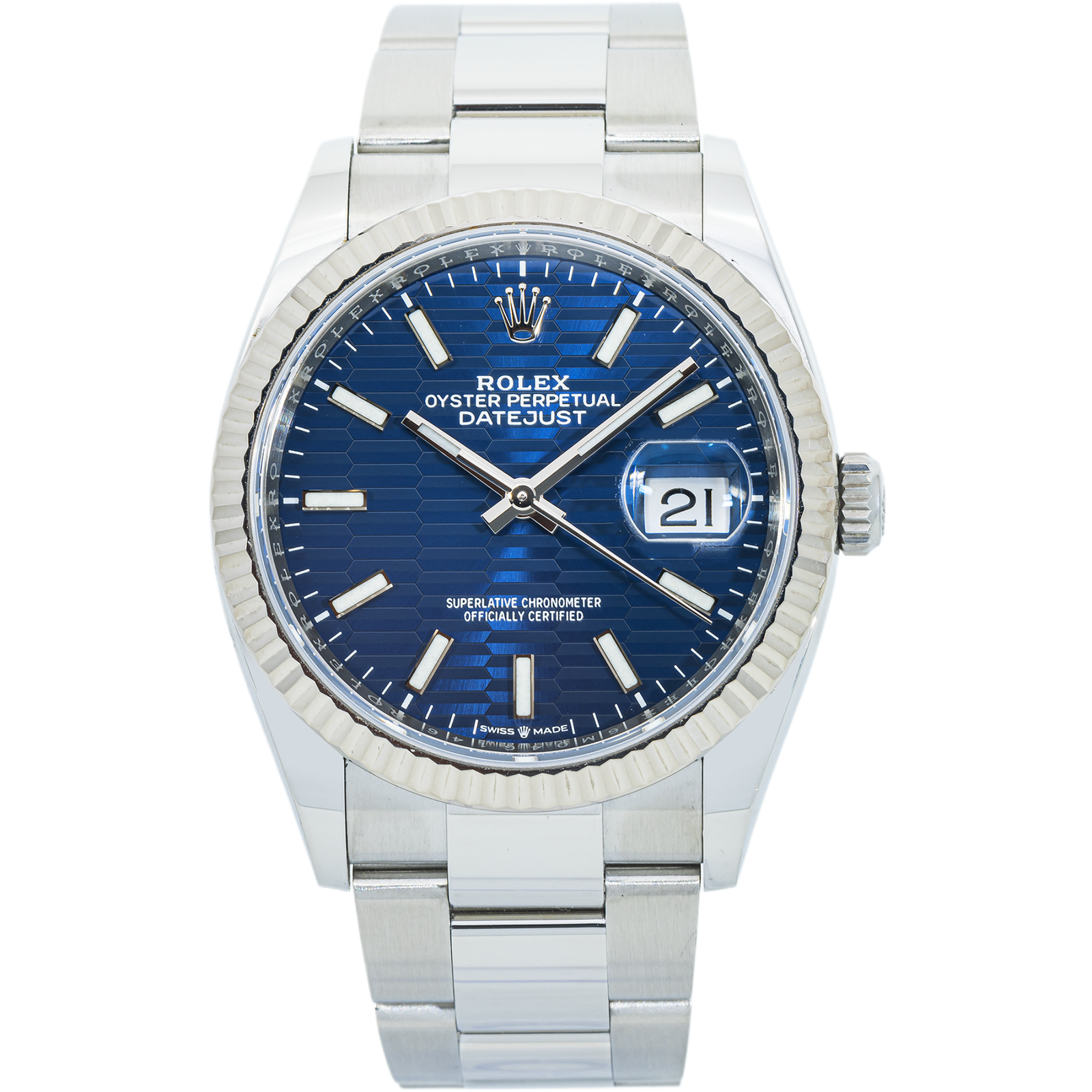 Pre-Owned-Rolex-Datejust-36-126234-Blue-Fluted-Dial-White-Gold-Fluted-Bezel-Oyster-Bracelet-JD-Watches-NY.png Rolex Datejust 36 126234 – Blue Fluted Dial, White Gold Fluted Bezel, Oyster Bracelet - Image 1