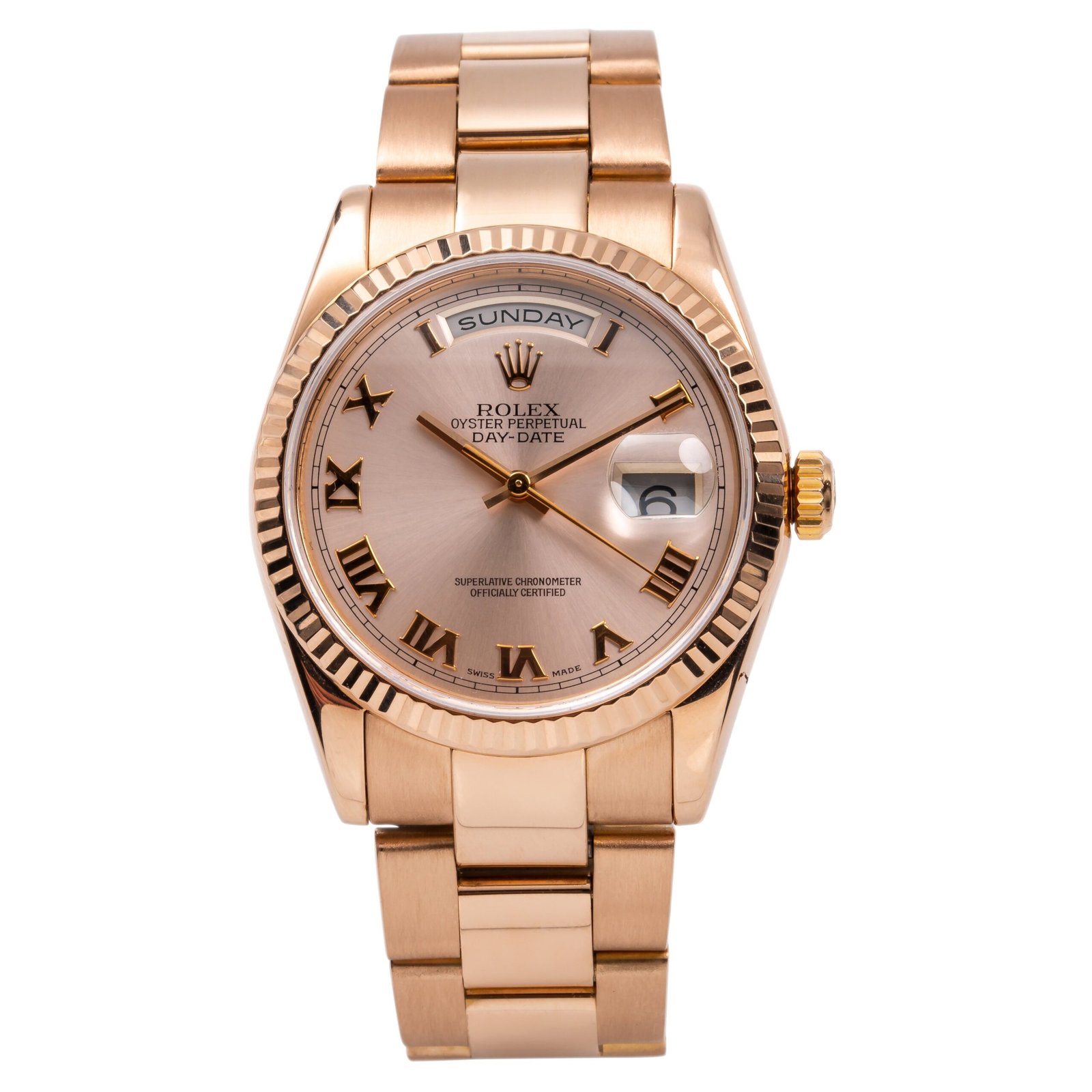 Pre-Owned-Rolex-Day-Date-118235-36mm-Pink-Numerals-Dial-JD-Watches-NY-scaled-1.jpg Rolex Day-Date 118235 36mm Pink Numerals Dial - Image 1
