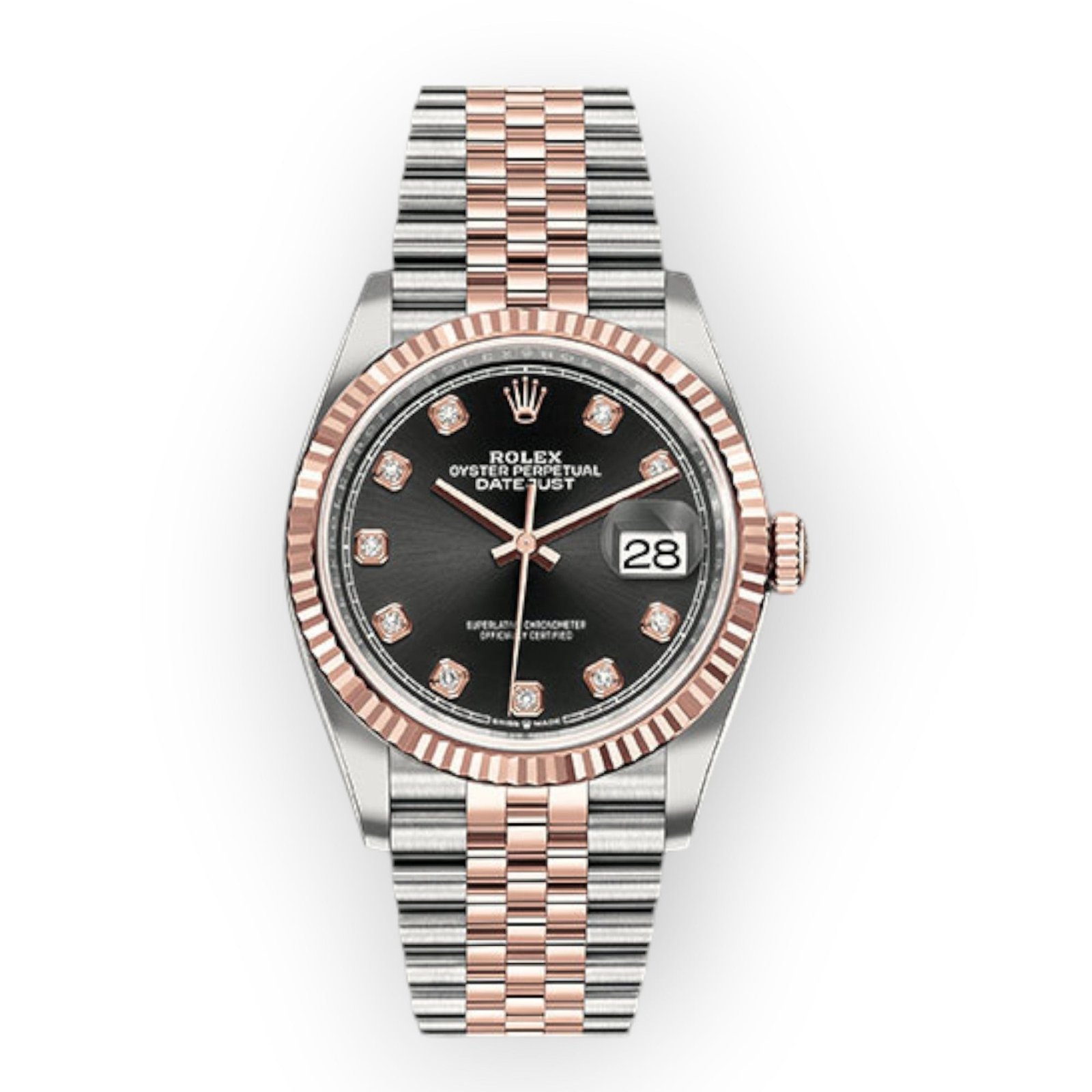 Pre-Owned-Rolex-Steel-and-Everose-Rolesor-Datejust-36-Watch-Black-Diamond-Dial-Jubilee-Bracelet-JD-Watches-NY.jpg Rolex Steel and Everose Rolesor Datejust 36 Watch Black Diamond Dial - Jubilee Bracelet - Image 1