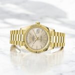 Rolex Yellow Gold Day-Date 40 Watch Silver Diagonal Motif Index Dial - President Bracelet 228238 - Image 2