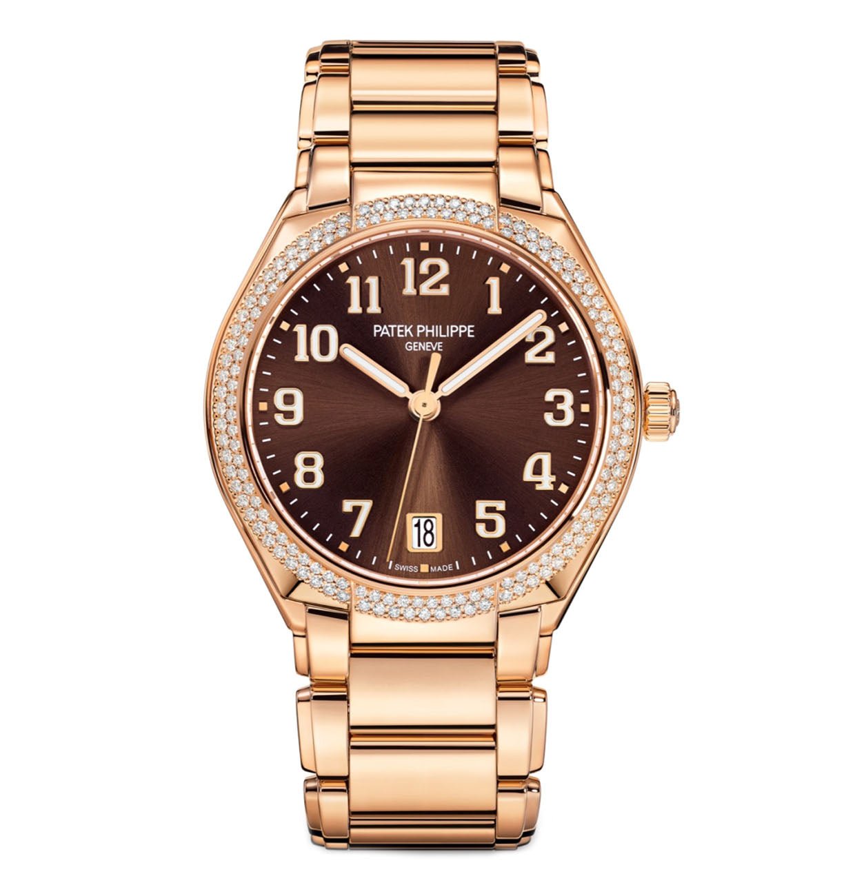 Untitled-1_2830c21e-cfa0-4d8a-8a50-4ed438af8905.jpg 36mm 18k Rose Gold Sunburst Brown Dial Diamond Bezel Bracelet - Image 1