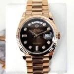 Rolex Day-Date 36 Rose Gold Brown Ombre Diamond Dial & Fluted Bezel President Bracelet 128235
